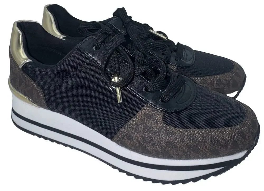 Michael Kors Monique Trainer Sneakers Brown Logo Black Women’s 5.5M
